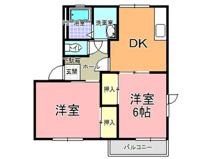 ドミール本郷B棟(2DK/1階)の間取り写真