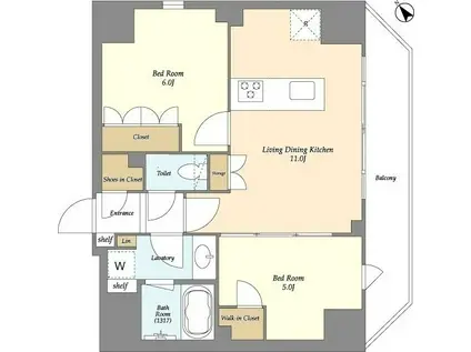 ルジェンテ・バリュ上野根岸(2LDK/6階)の間取り写真