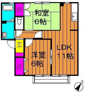 ソレジオ浜中A棟(2LDK/1階)の間取り写真