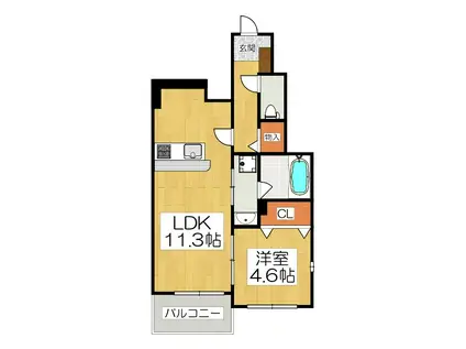 グレーヌ東寺(1LDK/1階)の間取り写真