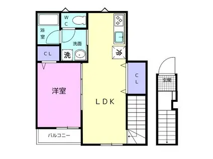 TJ重根(1LDK/2階)の間取り写真