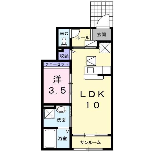 コートディアス(1LDK/1階)の間取り写真