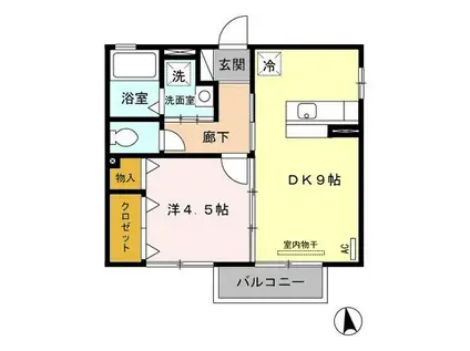 グランシャリオII番館(1LDK/2階)の間取り写真