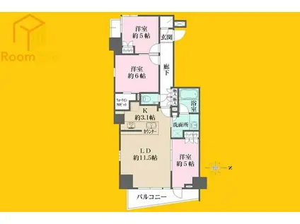 ザ・パークハウス新宿柏木(3LDK/6階)の間取り写真