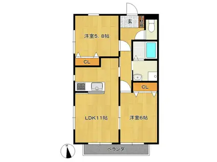 北山ヒルズ A棟(2LDK/2階)の間取り写真