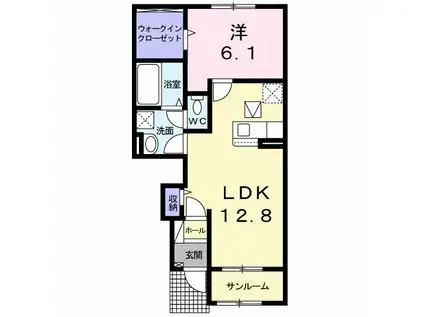 ムーンライト(1LDK/1階)の間取り写真