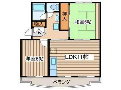 若宮ハイツ(2LDK/3階)の間取り写真
