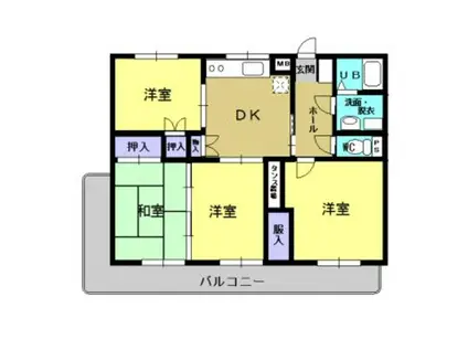 サンリッチ玉里台(4DK/3階)の間取り写真