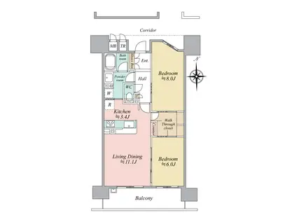 プレミスト新町(2LDK/10階)の間取り写真