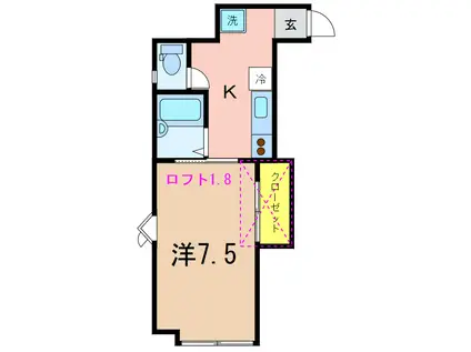 パインハウス(1K/2階)の間取り写真