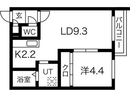 ミアモリエ新札幌(1LDK/1階)の間取り写真