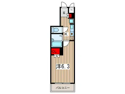 スプリームツキシマ(1K/2階)の間取り写真