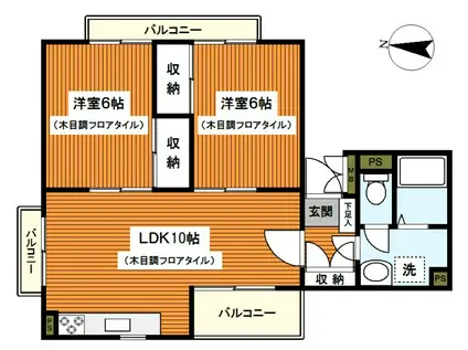 三ツ沢プラシータ(2LDK/2階)の間取り写真