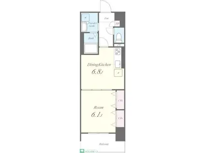 ライツ福助(1DK/10階)の間取り写真