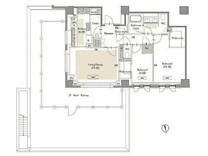 ROPPONGI PLACID(2LDK/2階)の間取り写真