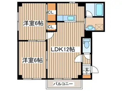 グリーンヒル12 弐番館(2LDK/4階)の間取り写真