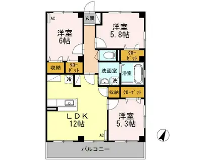 グレイスフルT(3LDK/2階)の間取り写真
