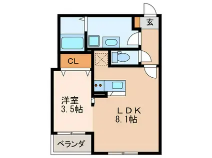 BRANCHE西新(1LDK/4階)の間取り写真