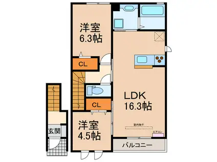 セレニティ III(2LDK/2階)の間取り写真