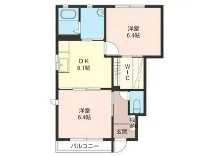 ビグディパA棟(2DK/1階)の間取り写真