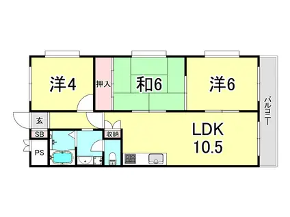 神明ハイツ(3LDK/3階)の間取り写真