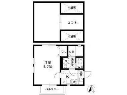 ビアンカ東金町D棟(1K/2階)の間取り写真