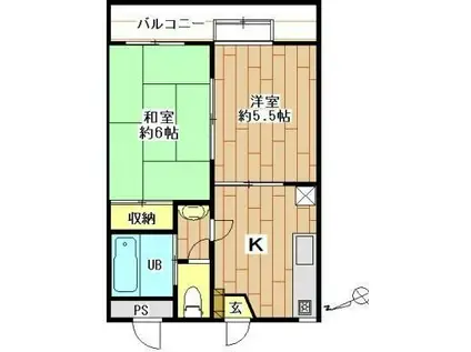 サワーハイム(2DK/2階)の間取り写真