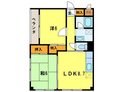 ルミエール逆瀬(2LDK/3階)の間取り写真