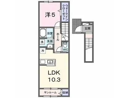 マートルII(1LDK/2階)の間取り写真