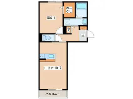 セジュールMEGU2(1LDK/2階)の間取り写真