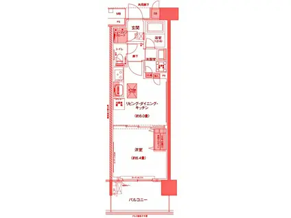 フロール川崎戸手 1号棟(1LDK/1階)の間取り写真