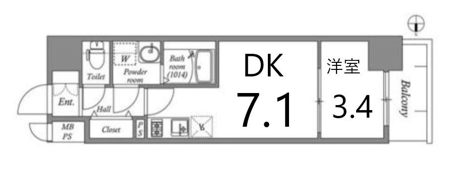 ARTIZA金山(1DK/8階)の間取り写真