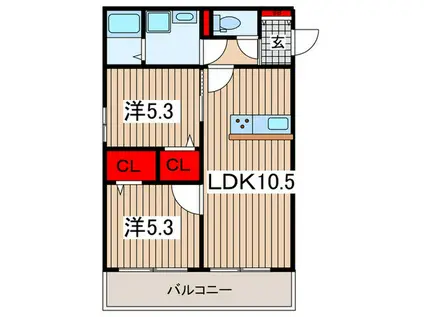 ノーブルヴィラ西大宮(2LDK/1階)の間取り写真