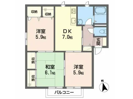 シャーメゾン21 B棟(3DK/1階)の間取り写真