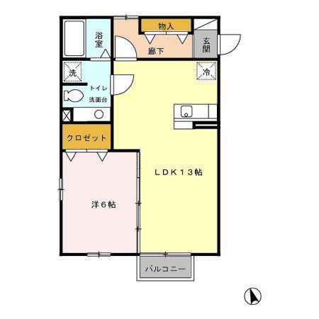ジュネス・鳥栖(1LDK/2階)の間取り写真