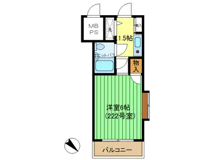 ダイアパレス鷺沼Ⅰ(1K/2階)の間取り写真
