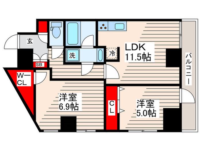 グランカーサ西葛西(2LDK/6階)の間取り写真