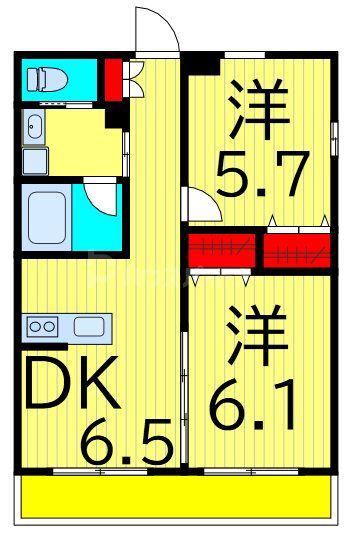 アステリア(2DK/2階)の間取り写真