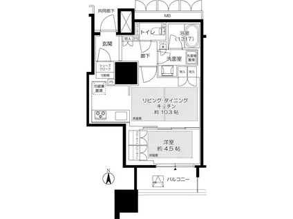 プレミストタワー靱本町(1LDK/27階)の間取り写真