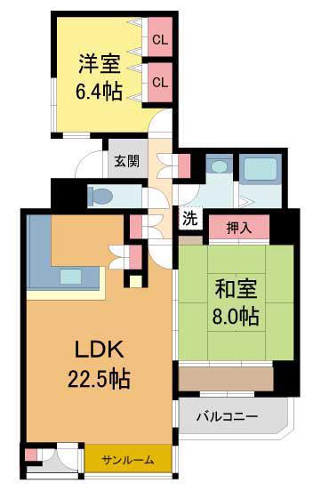 ソリオ宝塚1東館(2LDK/4階)の間取り写真
