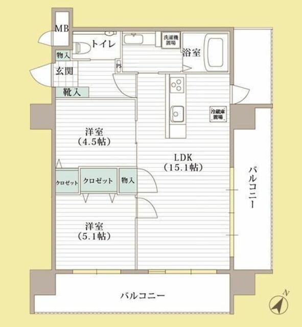 ホワイトステージ水前寺駅(2LDK/5階)の間取り写真