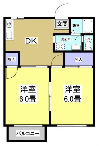 サントピアB(2DK/2階)の間取り写真
