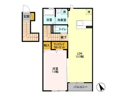 シャンティ(1LDK/2階)の間取り写真