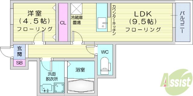 PRIM ROSEⅢ(1LDK/1階)の間取り写真