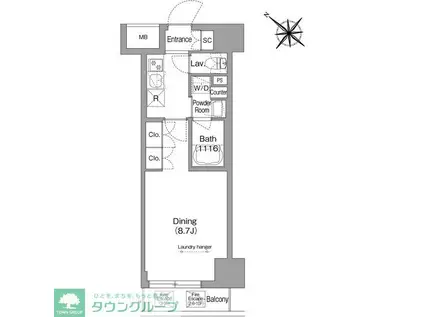 コンフォリア・リヴ茅場町(1K/3階)の間取り写真