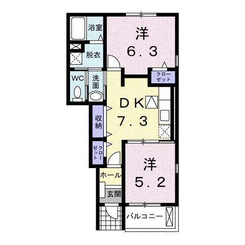 プランドール3(2DK/1階)の間取り写真