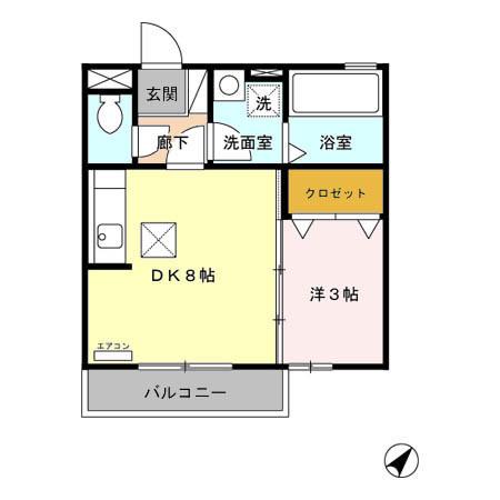 モナリエ小石川(1DK/1階)の間取り写真