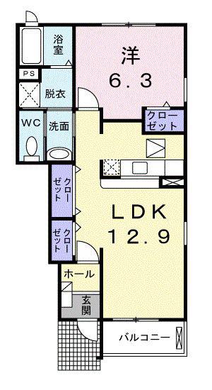 グリーンハウスD(1LDK/1階)の間取り写真