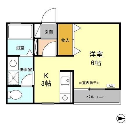 フルール(ワンルーム/2階)の間取り写真