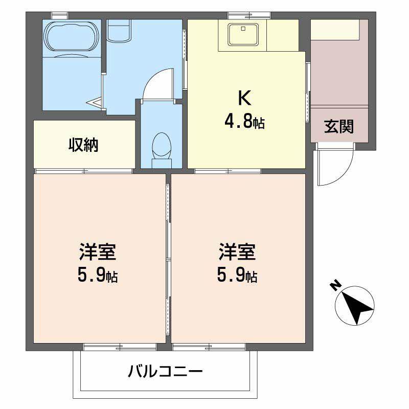 レジデンス新涯 B棟(2K/1階)の間取り写真